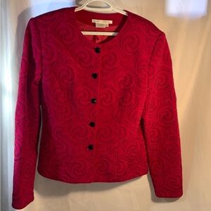 Maggy London Vibrant Fuchsia Embroidered Swirl Pattern Blazer Jacket Size 12